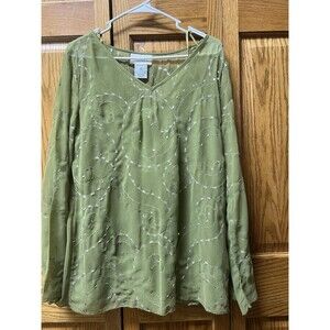 Vintage Y2K Green Sheer Embroidered Overlay Blouse | Chadwick’s | Size 12